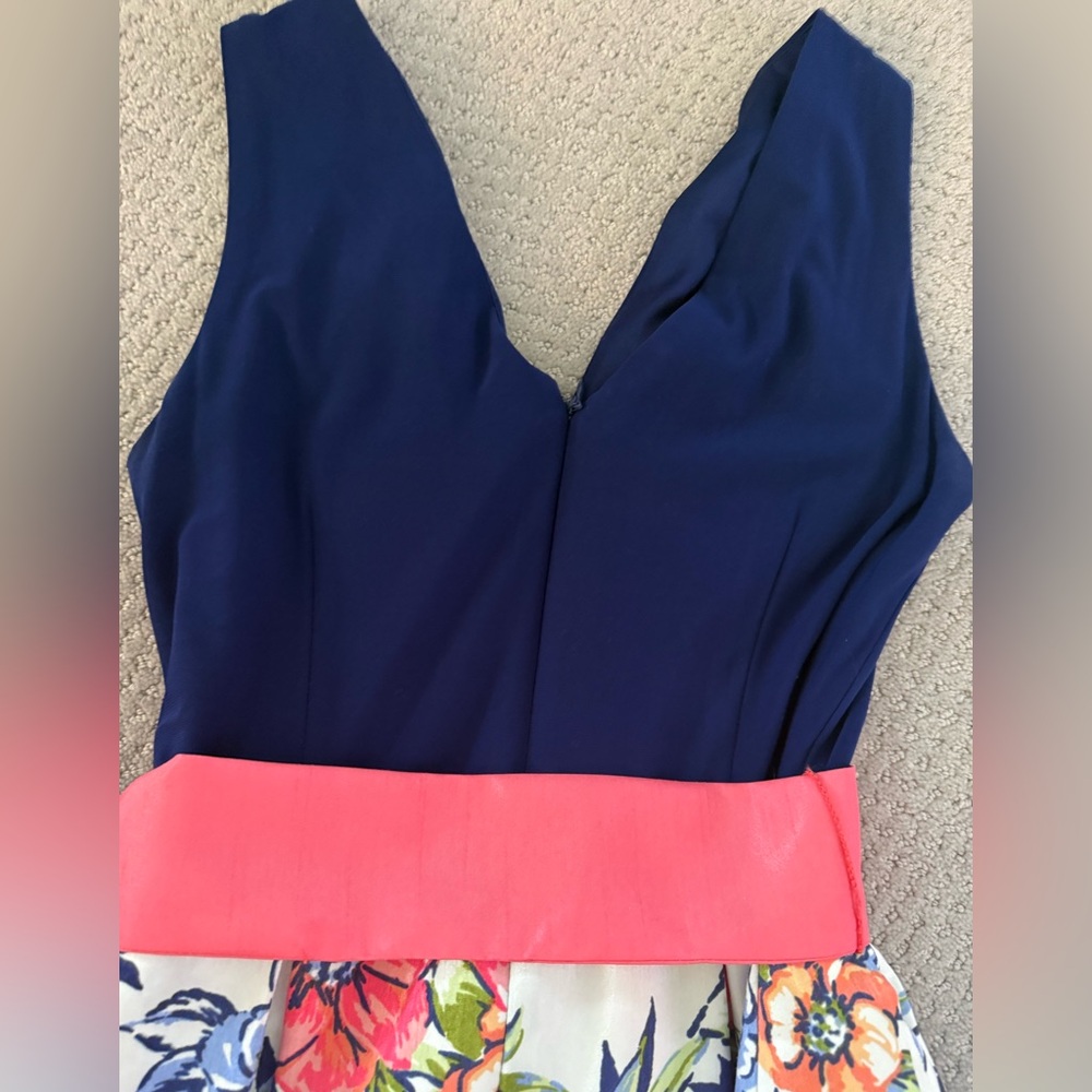 🩷Leslie Fay Floral Navy Blue & Coral Pink V-Neck Maxi Dress size 6 EUC - Picture 5 of 14